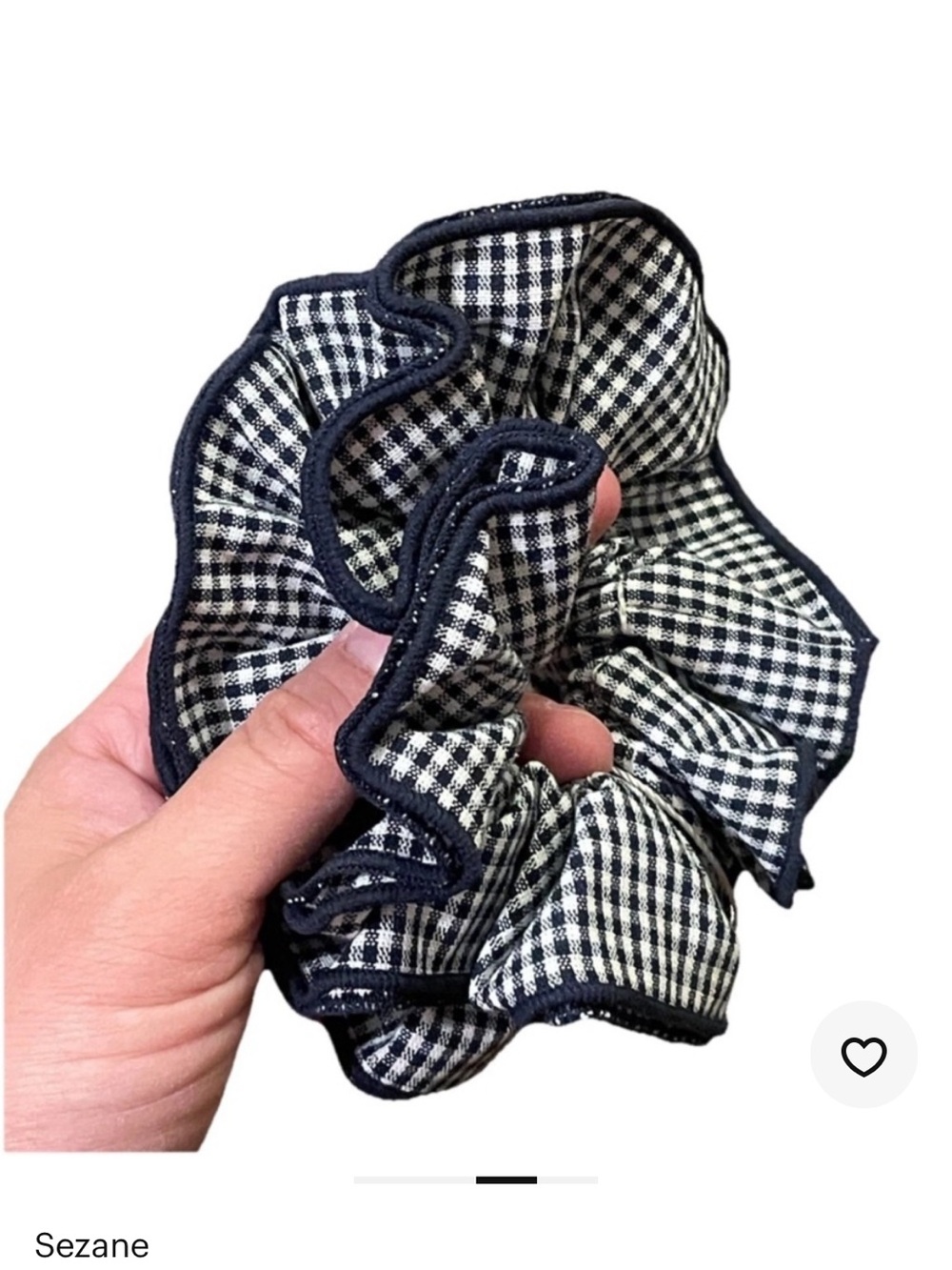Sezane Navy Blue & White Gingham Ruffle Scrunchie